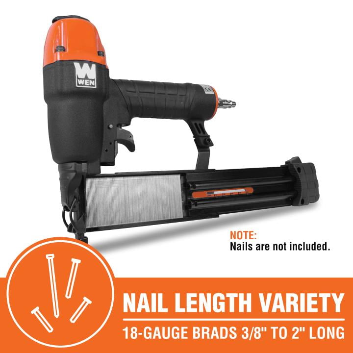 WEN 18-Gauge 2-Inch Pneumatic Brad Nailer, Trim Nail Gun Finishing