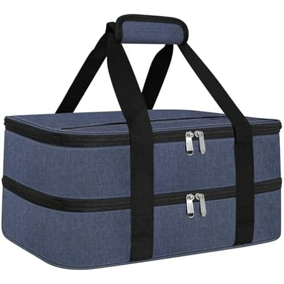 Double Insulated Casserole Carrier Bag Hot & Cold Food Carrier Bag Lasagna Holder Lunch Bag for Picnics, Parties, Travel, Fits 9 x 13 Inches Casserole Dish-Blue