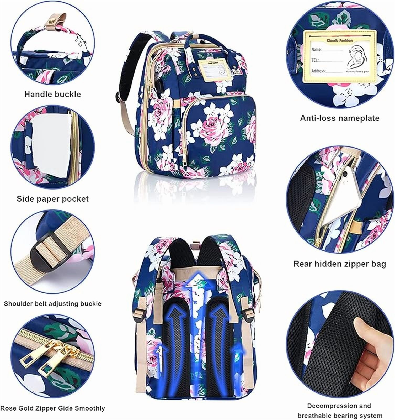 Diaper Bag Backpack with Changing Station, Foldable for Bady Toddler, 3 in 1 Large Capacity Newborn Essentials Organizer with Stroller Hook for Girls and Boys