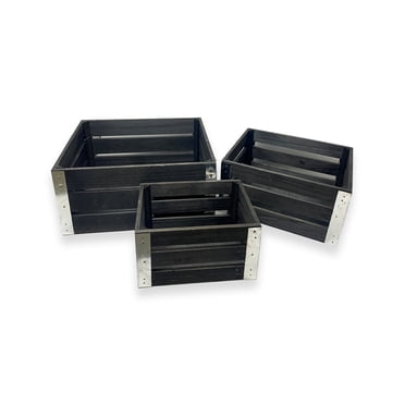 The Lucky Clover Trading Rectangular Wooden Crate Set of Three - Dark Grey