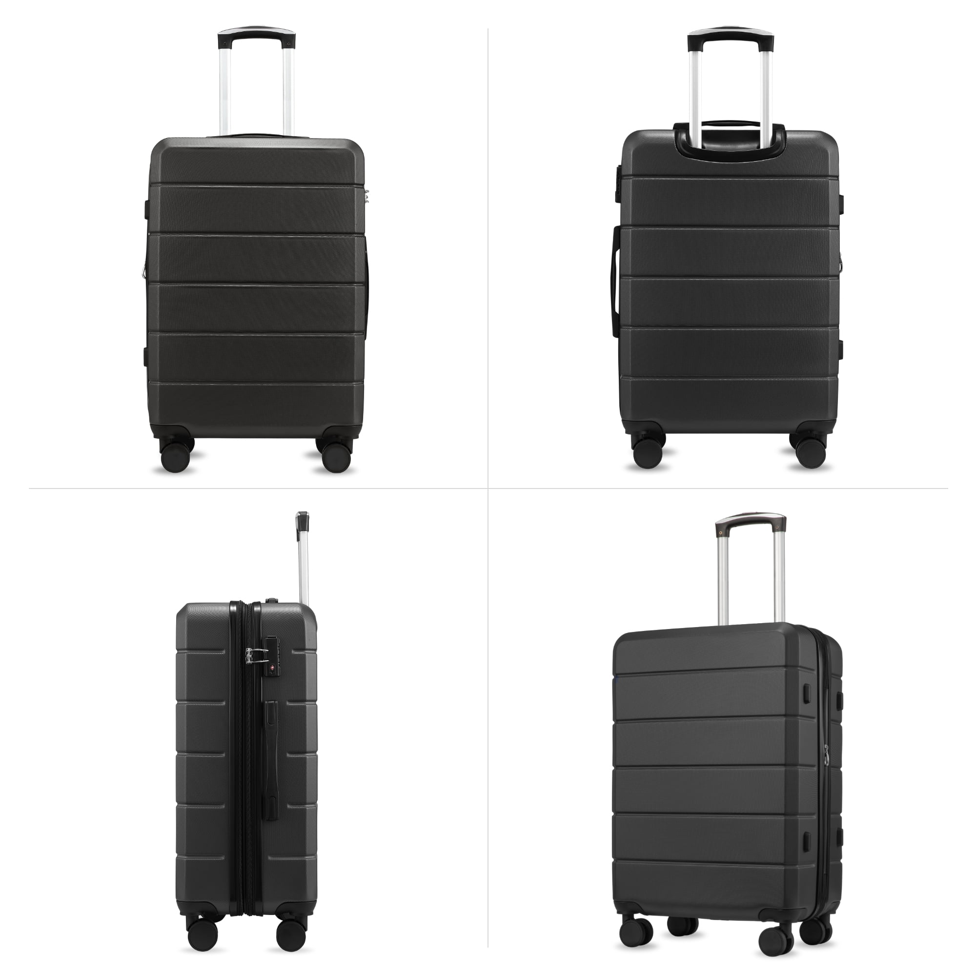28" Checked Large Expandable Luggage,Hardside Spinner Suitcase with TSA Lock,Black - EX-Lite