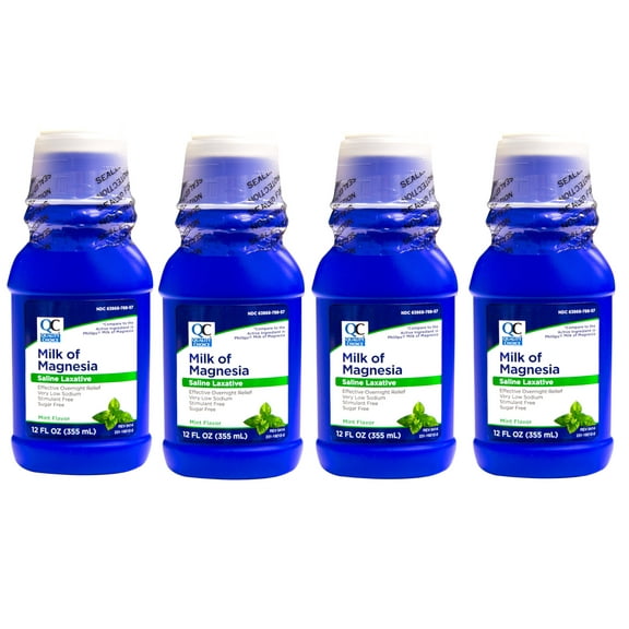 4 Pack - Quality Choice Mint Flavor Milk of Magnesia Liquid Laxative 12oz Each