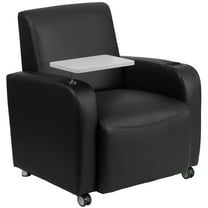 Flash Furniture George LeatherSoft Guest Chair with Tablet Arm, Cup Holder, and Casters, Black