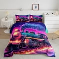 thumbnail image 2 of Erosebridal Train Print Bedding Sets Full with Comforter, Steam Engine Duvet Insert, Hot Pink, Reversible, 3 Pieces, 2 of 6
