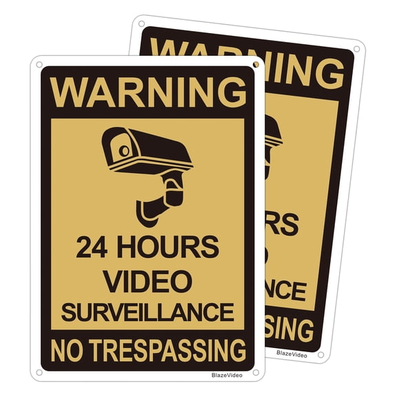 2 Pack 24hour Video Surveillance Sign No Trespassing Signs Private Property Outdoor 10" x 7" Reflective Aluminum Metal Warning Sign Security Camera Sign for Home Business Driveway Alert CCTV Lawn