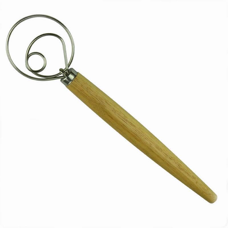 Bestine Danish Dough Whisk Bread Mixer Stainless Steel Dutch Whisk Dough Hand Mixer Wooden Handle Bread Making Supplies Kitchen Baking Tools for Homemade Bread Pancakes Biscuits