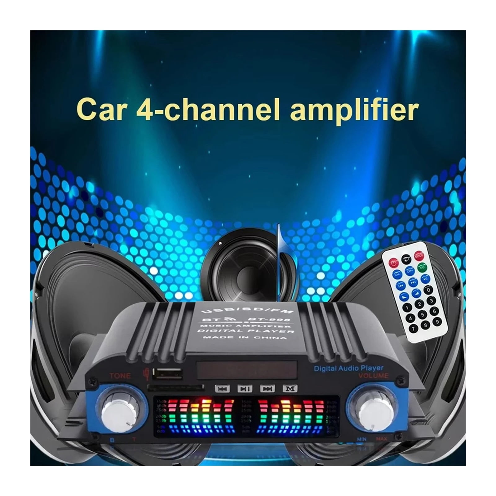 1600W Power HiFi Sound Amplifier 400Wx4 Digital 4 Channel Amplifier USB Bluetooth FM Radio Player &Wireless Remote