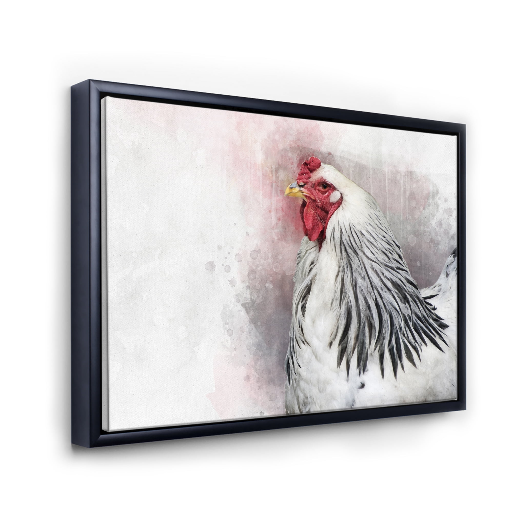 Close Up Of White Columbia Brahma Rooster Bird 32 in x 16 in Framed Painting Canvas Art Print, by Designart