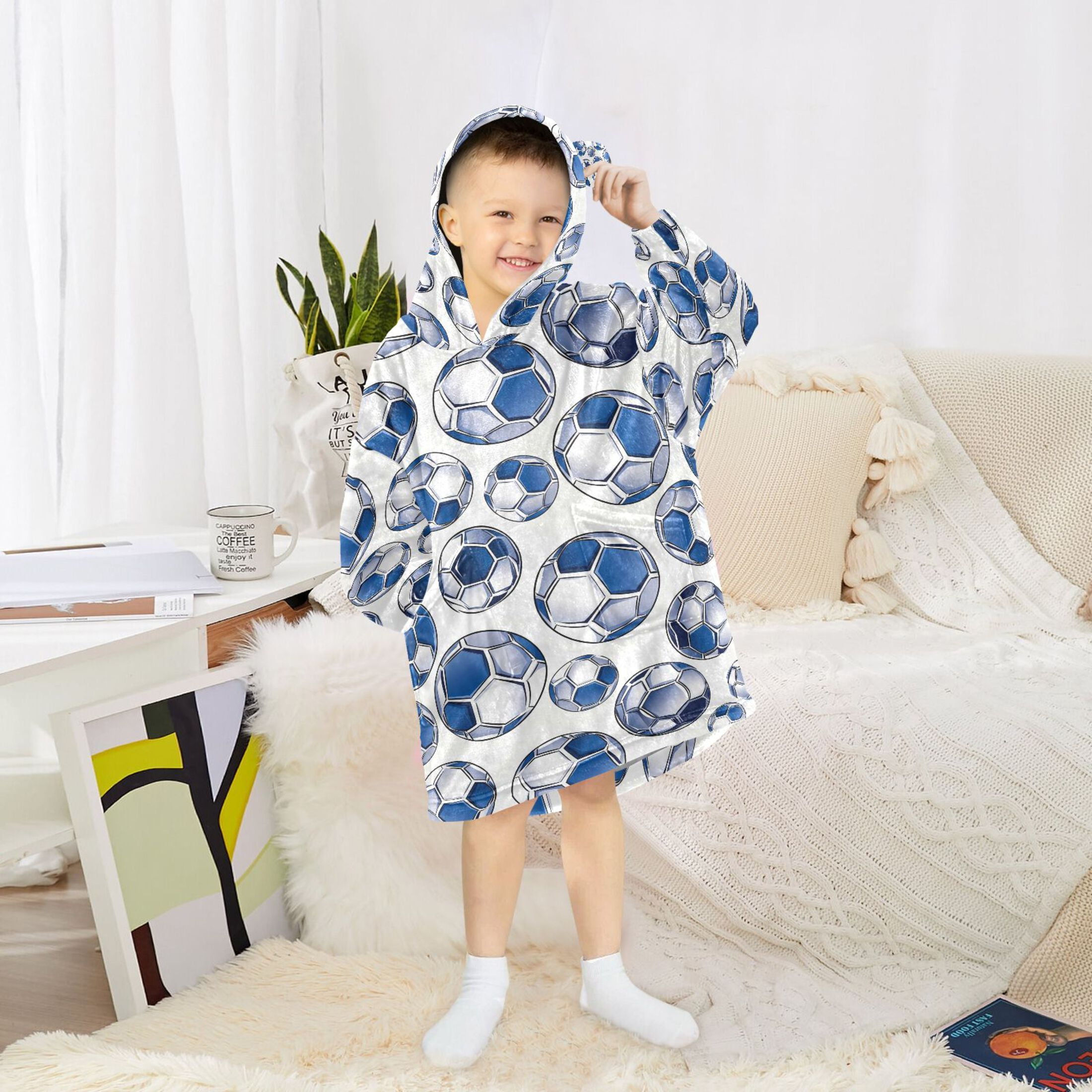 joogoo Wearable Blanket Soccer Balls Hoodie for Oversized Sherpa Hooded 3-14 YR M