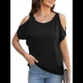 thumbnail image 2 of Camisetas Holgadas de Verano con Cuello Redondo, Informales y A , con Hombros Descubiertos, Grandes para Mujer. Negro XL, 2 of 8