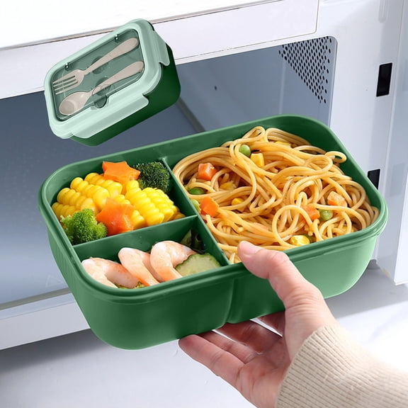 Bento Box Adult Lunch Box 40.5oz, Containers with 3 Compartments, Lunchable Food Container with Utensils, Microwave & Dishwasher Safe
