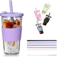 thumbnail image 4 of Verre en Plastique de 710 ml avec Bouchon et Grand Réutilisable Tasse de Thé au Lait Perlé Café Glacé Thé Glacé Smoothie Tasse à Emporter Transparente Isolée Verre à Double Couche., 4 of 6