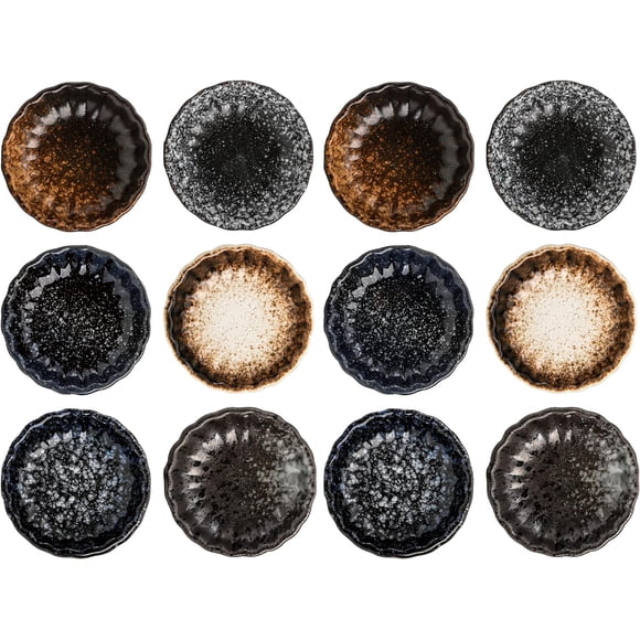 12 Pack Soy Sauce Dishes, Ceramic Dipping Bowls Set, 2.8 Inch Side Dishes Japanese Style Pinch Bowls Seasoning Dishes for Ketchup, BBQ, Sushi, Soy