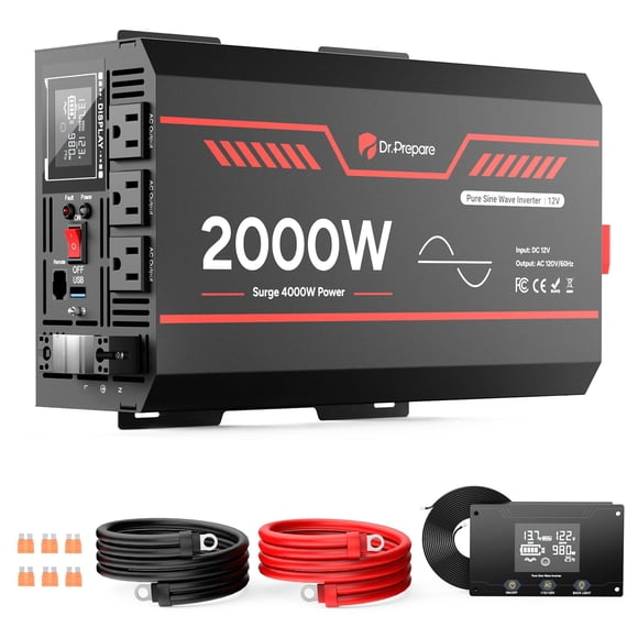 Inversor DR.PREPARE de onda sinusoidal pura de 2000 W, 12 V a 110 V