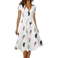 thumbnail image 1 of MAWCLOS Robe Midi Longue pour Femme à Imprimé Floral, Robes de Fête pour les Vacances, Col en V, Robe d'Été de Plage Décontractée à Manches Courtes, Blanc, M, 1 of 2