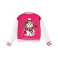 thumbnail image 4 of Staki Girls Bomber Jacket Boy's Button Up Varsity Christmas Jacket Letter Print Baseball Bomber Jacket(Hot Pink,13-14 Years), 4 of 7