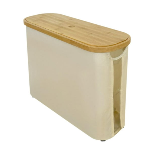 Cesta para papel higiénico con tapa de bambú, multifuncional, ahorra espacio. beige blanco