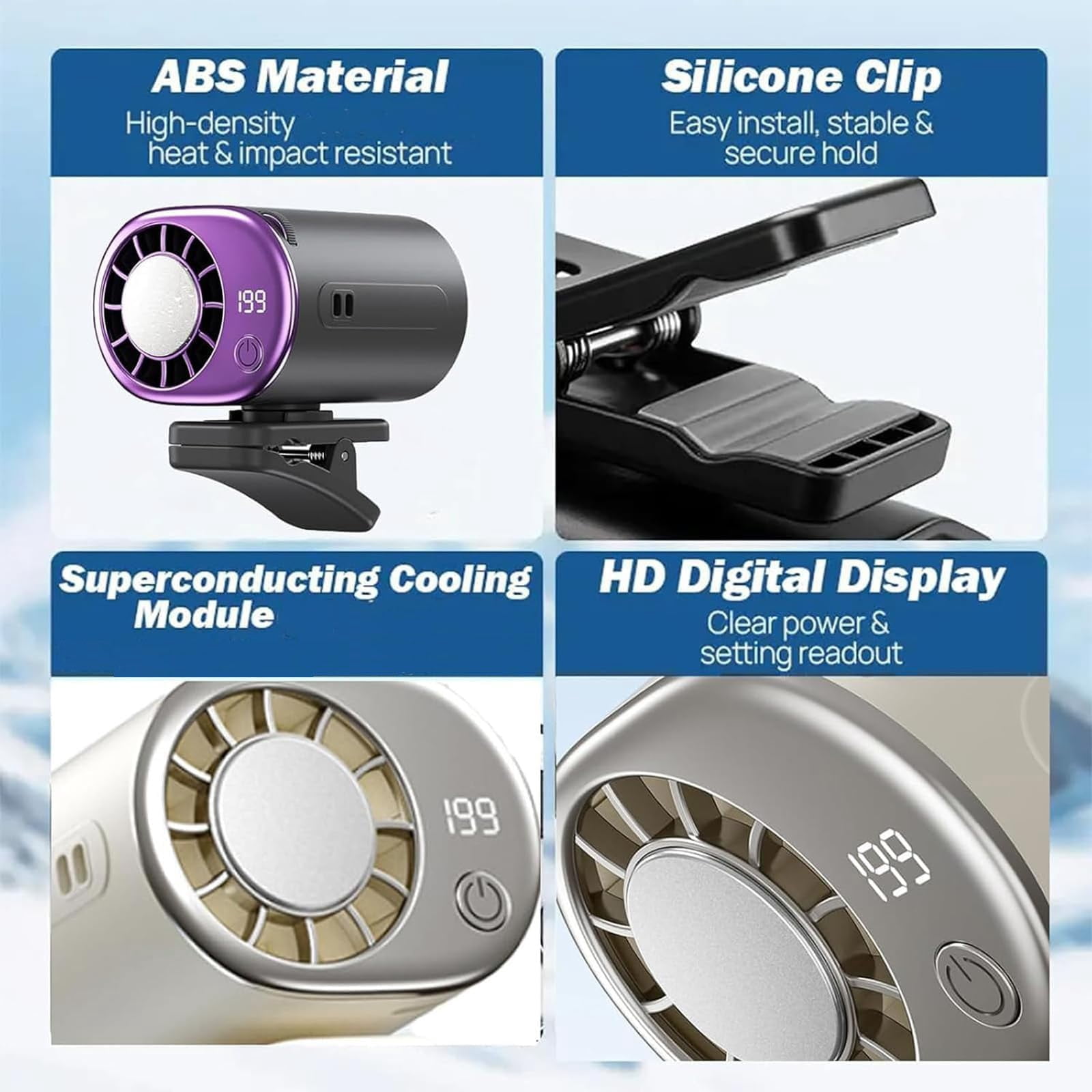 Car Clip on Air Conditioner Fan with LED Display, Quiet Rechargeable Clip Fan, 360° Rotation Adjustable 199 Speeds, Portable Cooling System for Car Seat Office Camping