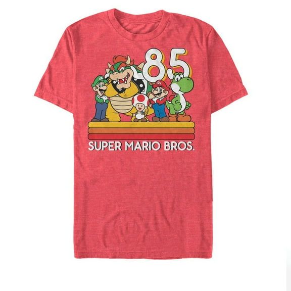 Men's Nintendo Super Mario Bros Group 85  Graphic Tee Red Heather X Large