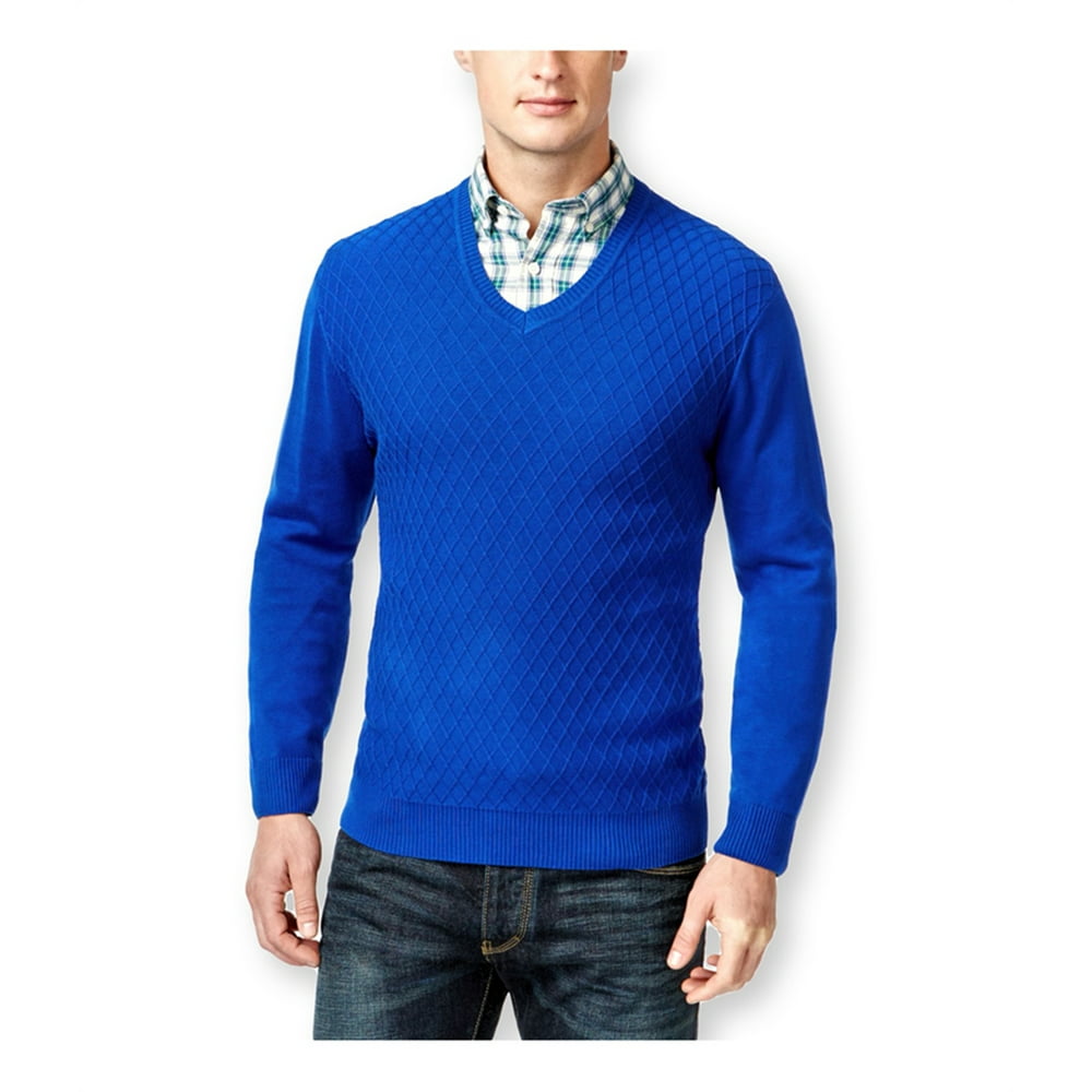 Club Room - Club Room Mens Diamond-Knit V Neck Pullover Sweater, Blue ...