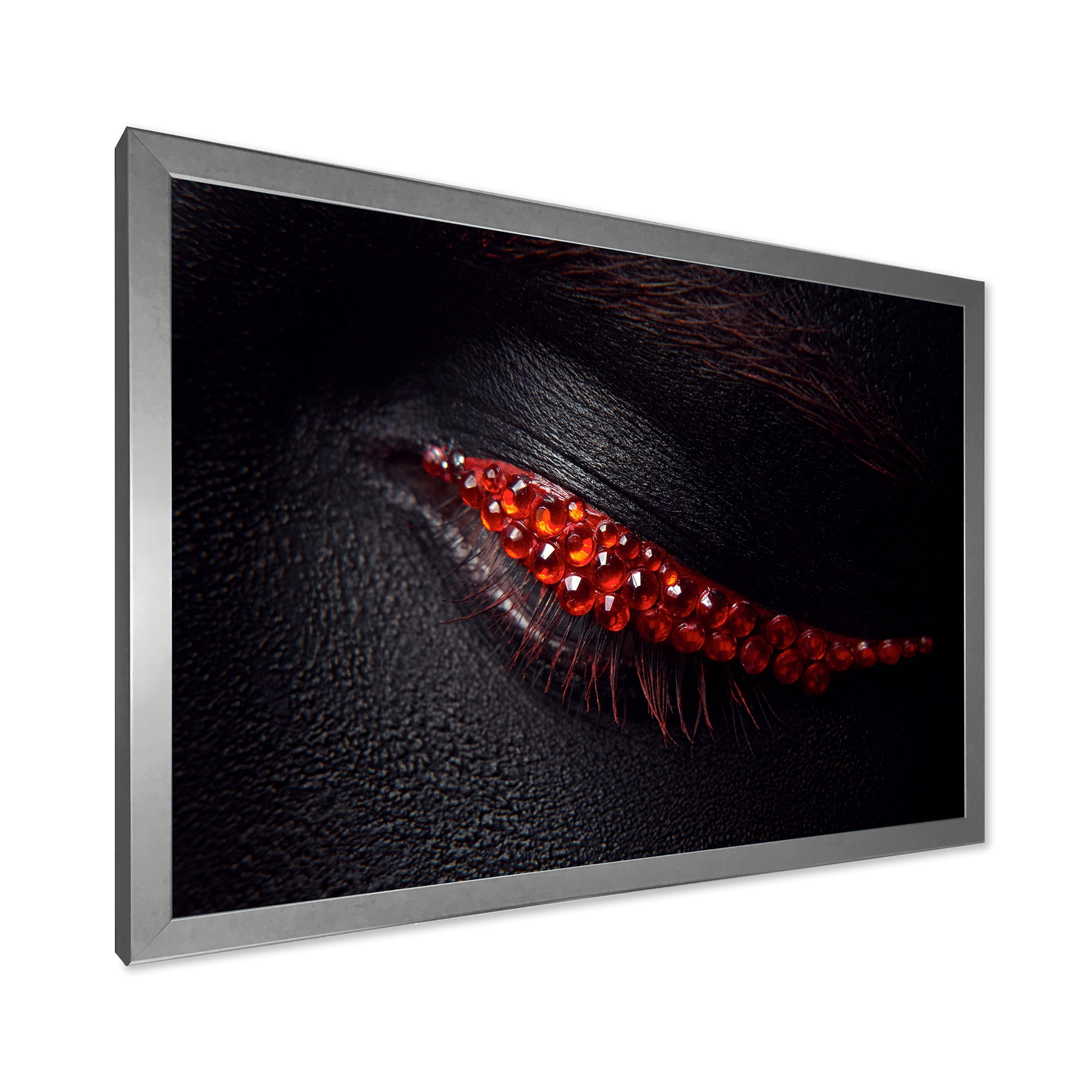 Designart 'Beautiful Black Skin Female Eye With Red Diamonds' Modern Framed Art Print