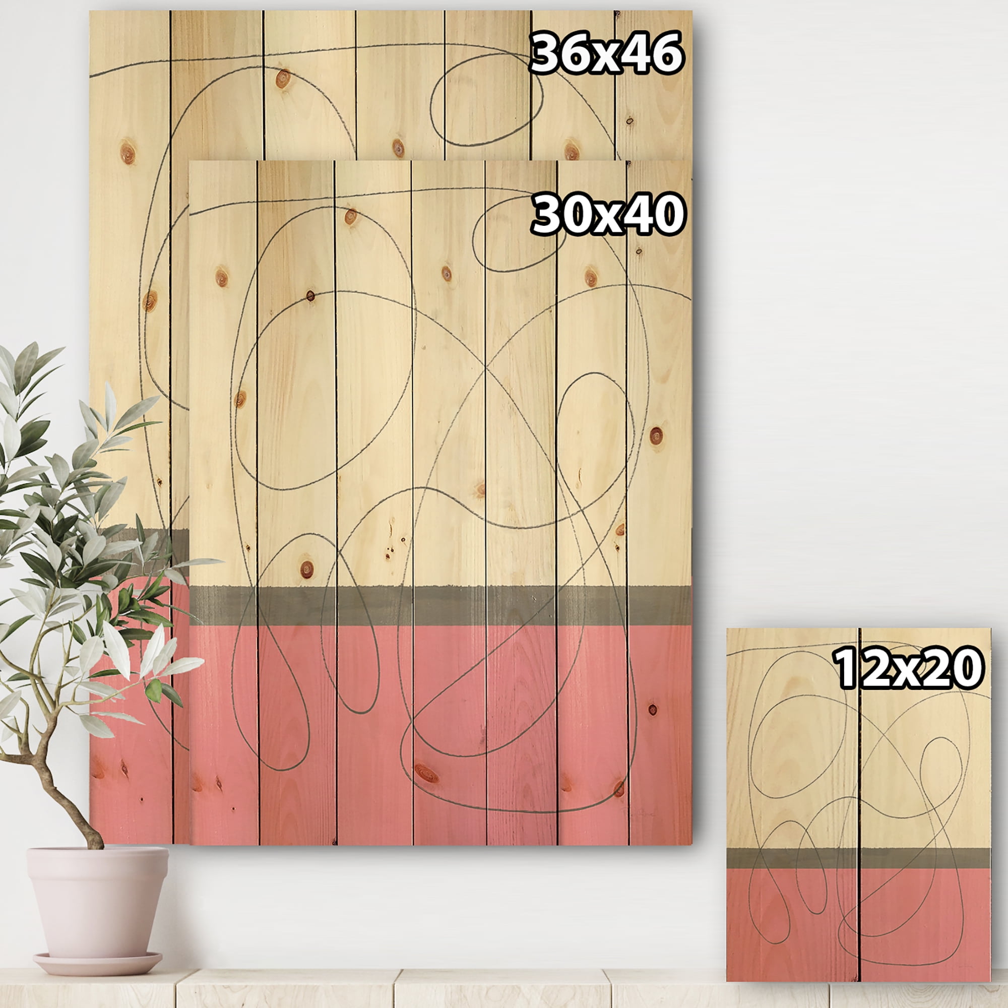 Designart 'GeometricNeapolitan I' Shabby Chic Print on Natural Pine Wood