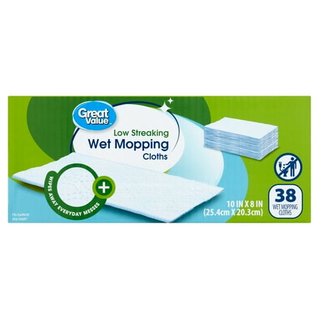 Great Value Low Streaking Wet Mopping Cloths, 38 Count