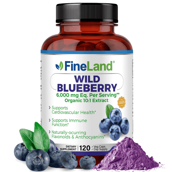 Fineland Vitamins Wild Blueberry Extract Dietary Supplement Antioxidant Cardiovascular Support 120 Count