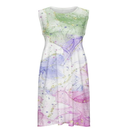 

HBYJLZYG Baby Girl Skater Dress Toddler Kids Sleeveless Dress Fashion Cute Flower Multicolour Print Knee-Length Dress For Girls 3-14 Years