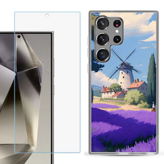 OneToughShield ® Compatible with Samsung Galaxy S24 Ultra, Shockproof Phone Case, with Tempered Glass Screen Protector - Lavender Field