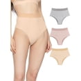thumbnail image 2 of Hanerdun 3-Pack Women Panties Female High Cut Briefs Solid Underwear Gray/Pink/Beige XL, 2 of 5
