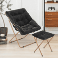 thumbnail image 4 of Magshion Set of 2 Saucer Chair with Ottoman, Faux Fur Folding Chair and Footrest Set with Metal Frame, Foldable Lounge Chair and Foot Stool Set, Black, 4 of 11