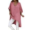 thumbnail image 1 of T-shirt à Manches Courtes Femmes Mode Été Décontracté en Vrac Col en V Manches Courtes Tops Solides Blouse, 1 of 6