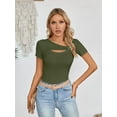 thumbnail image 5 of Womens Fashion Fall Clothes One Piece Cutout Tops short Sleeve Slim Fitted Shirts Tee Tshirts, 5 of 6