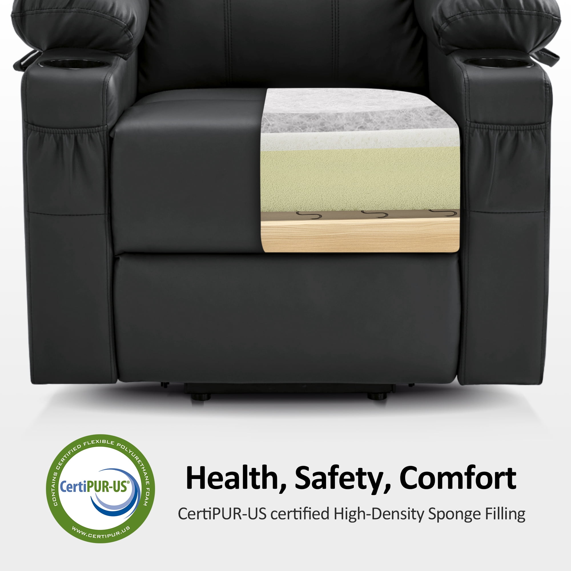 MCombo Large Power Lift Recliner Chair with Massage and Heat for Big and Tall Elderly , Faux Leather, Black