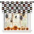 thumbnail image 2 of Bat Flower Kitchen Curtain Valance 54W x 18L Inch Skull Pumpkin 70s Groovy Funky Black White Horror Trendy Rod Pocket Short Cafe Small Window Treatment Drapes Decor, 2 of 6