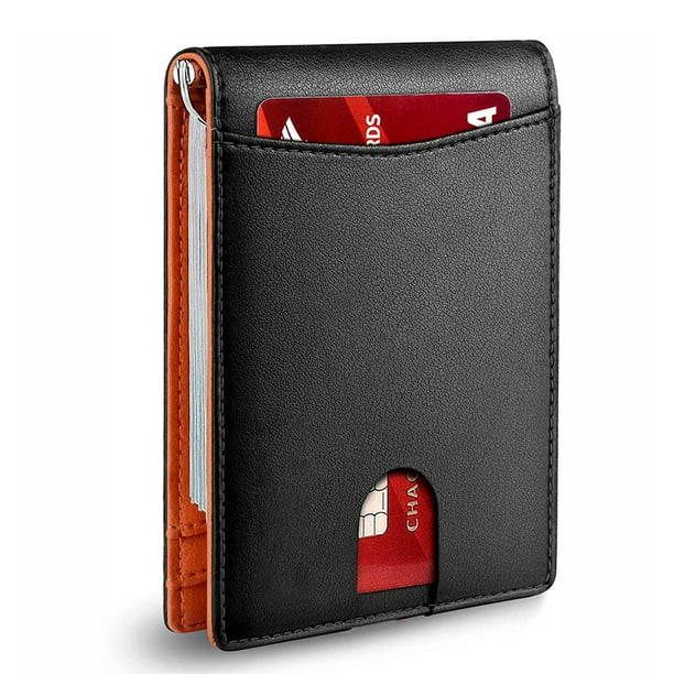 Tarjetero de cuero de PU Billetera Resistente al desgaste Ranuras para múltiples tarjetas Billetera Ultrafina para hombres Naranja
