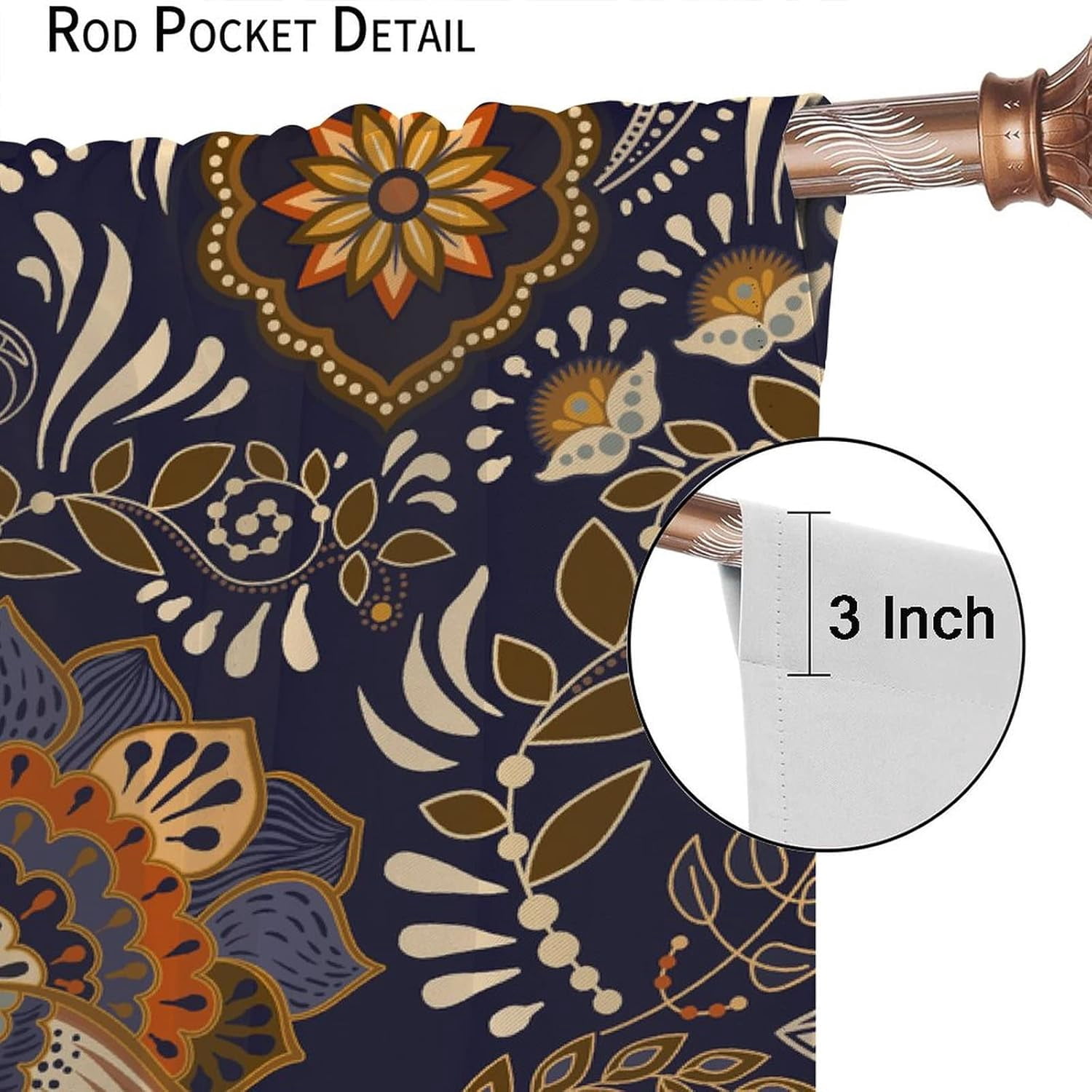 Indian Boho Curtains, Mandala Design Colorful Boho Floral Paisley Curtains, Bedroom Living Room Blackout Decorative Curtains, 2 Panel Set, 42X84x2 Inch.