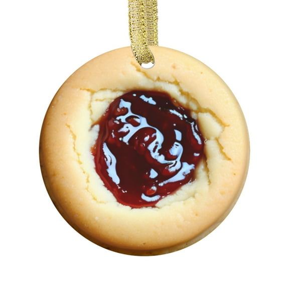 Jelly Jam Thumbprint Cookie Delicious Snack Dessert for Biscuit Cookies Baking Food Lovers Foodie Novelty Holiday Christmas Ornament Xmas Tree Gift (Flat Design Printed on Ceramic, Not 3D)