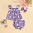 thumbnail image 2 of Linfrsh Newborn Baby Girl Outfits Toddler Baby Girl Clothes Girls Spring Summer Outfit, Sleeveless Ruffle Bowknot Top + Floral Short 2 Piece Set(Purple,3-6 Months), 2 of 5
