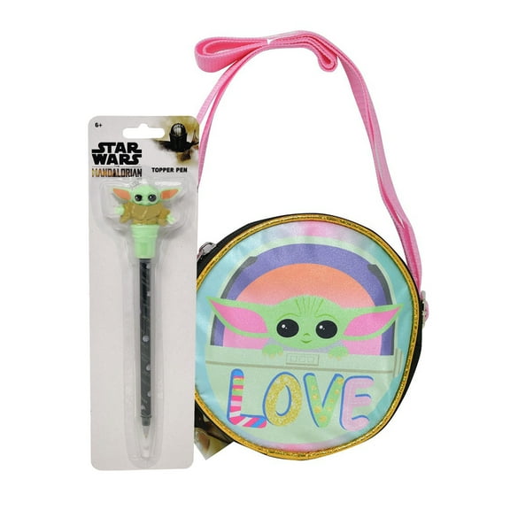 Star Wars Grogu Crossbody Bag Purse Round 6" Small w/ Disney Topper Pen Set
