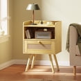 thumbnail image 6 of Amadwell Rattan Nightstands Set of 2, Bedside Tables with Charging Station, Storage Drawers & Solid Wood Feet for Bedroom, 6 of 8