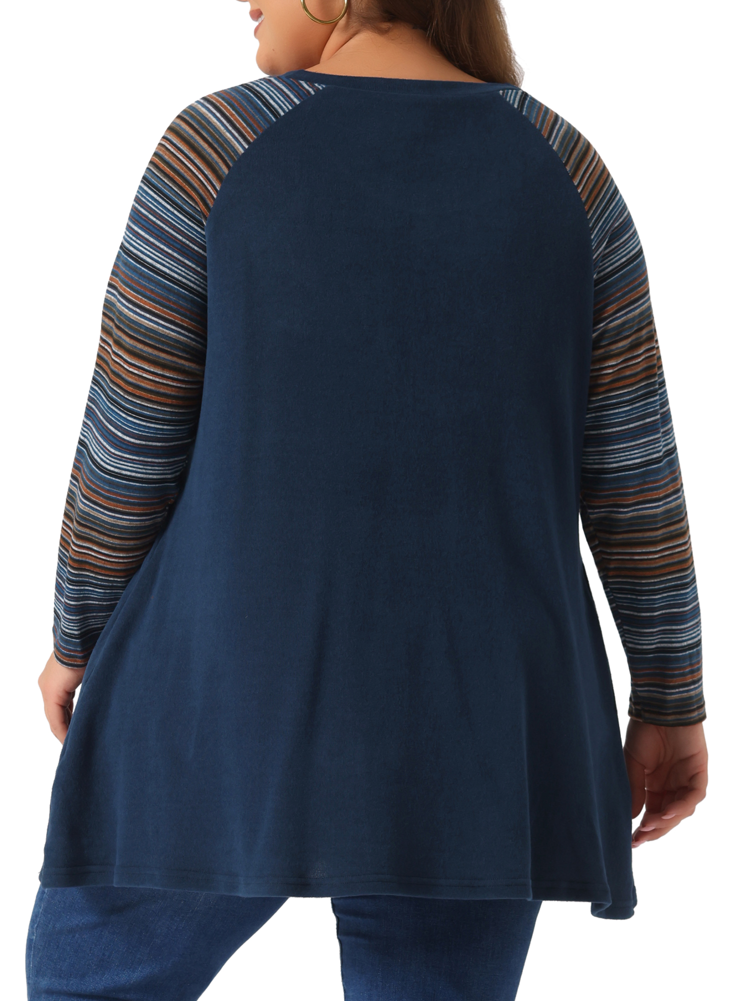 DARING DIVA Women's Plus Size Long Sleeve Color Block Knit Tunic 2X Navy Blue