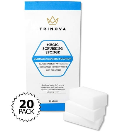 Magic Cleaning Eraser Sponge - Best for Hard Surfaces in Kitchen, Bathroom, Home, Walls and More. 20 Pack Extreme Value, Clean with Non-Toxic Melamine. TriNova