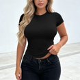 thumbnail image 5 of Asgosdo Summer Tops for Women Short Sleeve Slim Fit Solid Color T-Shirts Basic Comfy Work Clothes, 5 of 5