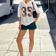 thumbnail image 5 of Tfken Summer T-Shirts For Women V Neck Half Sleeve Print Tops Trendy Daily Wear Female Leisure Shirts White, 5 of 6