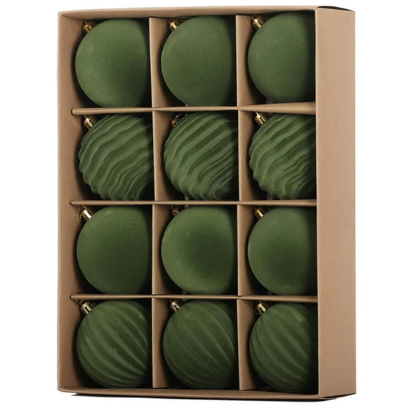 Shatterproof Christmas Ornaments Set 12 Pcs Velvet Christmas Balls Flocked Christmas Tree Ornaments Plastic Balls Xmas Decorative Hanging Ornaments Christmas Tree Decoration 2.4