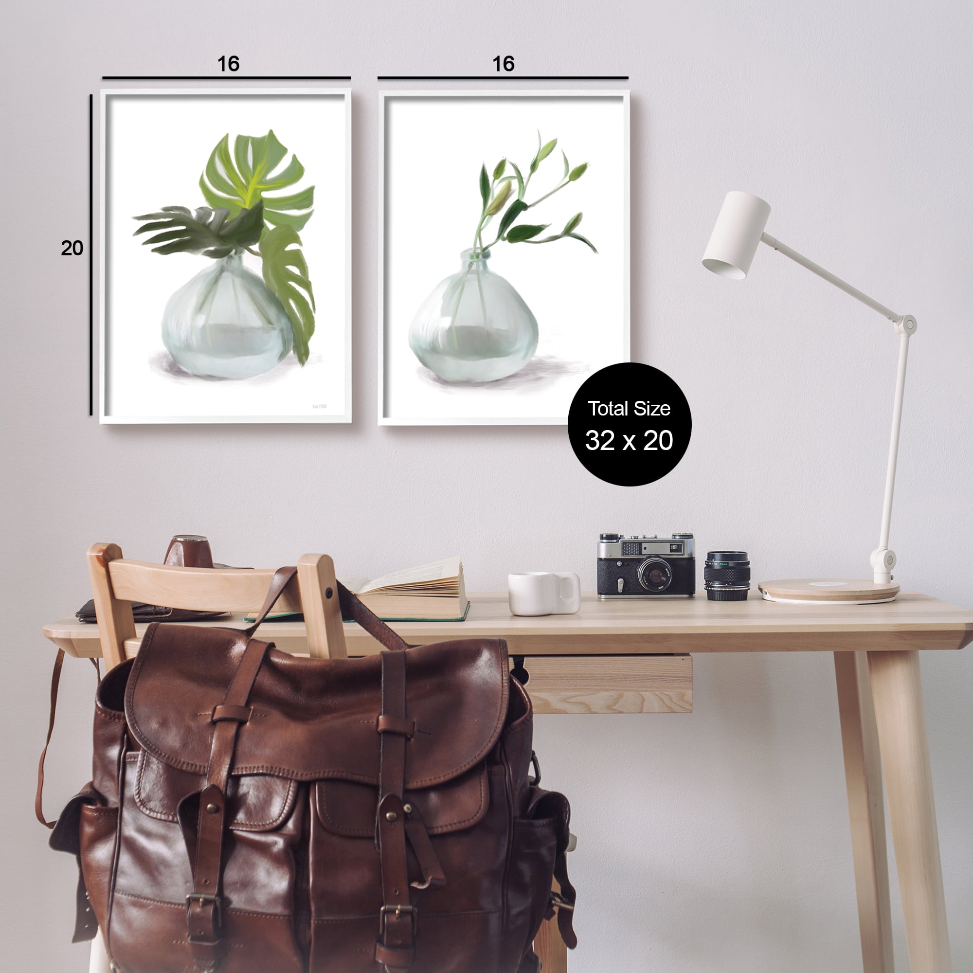 Stupell Simple Monstera Plant Leaf Sprigs Botanical & Floral Painting White Framed Art Print Wall Art, Set of 2