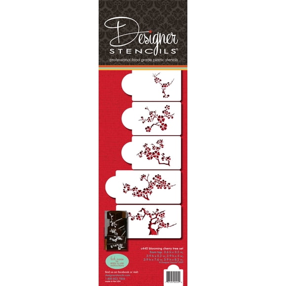 Designer Stencils Blooming Cherry Tree Cake Stencil Set Beige/semi-transparent
