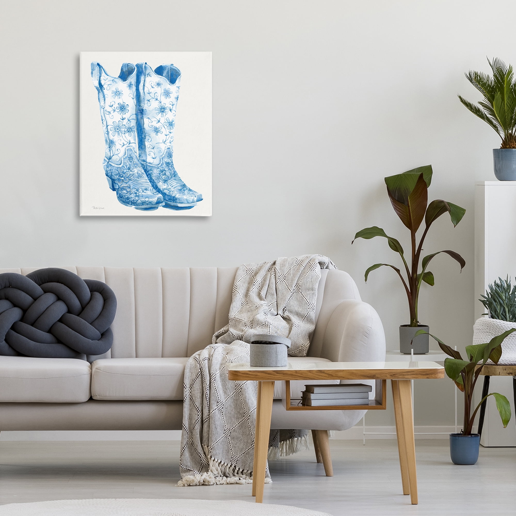 Stupell Industries Blue Boots with Floral Embroidery Canvas Wall Art, design by Beth Grove